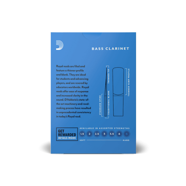 Rico Royal Bass Clarinet Reeds Box of 10 (Sizes 1.5-3.5)