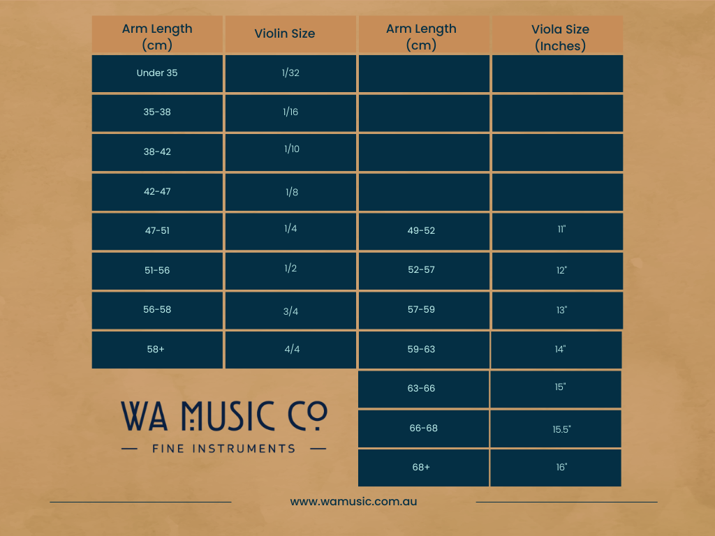 Arm length and violin viola sizes, Choosing the Right Size String Instrument